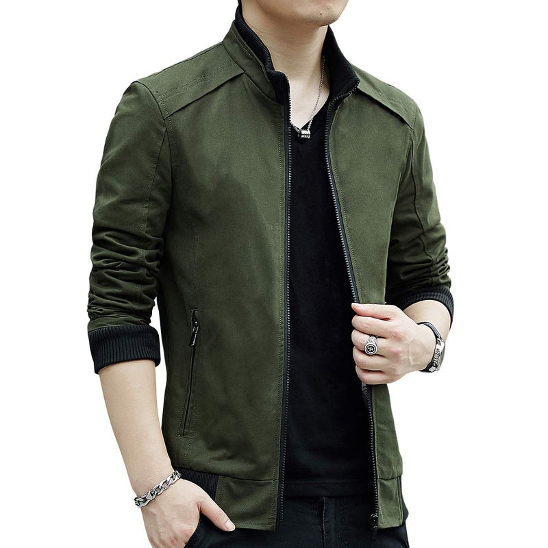 Womleys Mens Casual Windbreaker Outerwear Slim Fit Cotton Lightweight Jackets (Medium, Army Green) - Image 5
