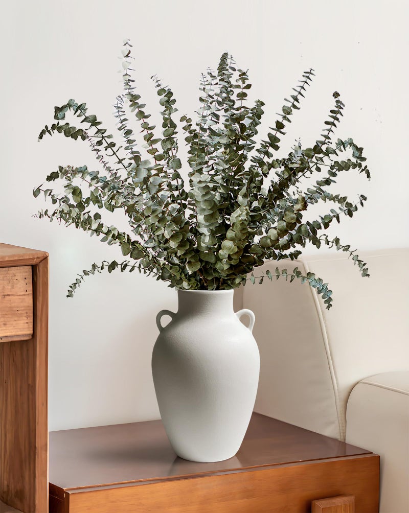 GeLive Matte White Ceramic Jar Vase with Dual Handles, Handmade 10 Inch Waterproof Rustic Farmhouse Pitcher Vase for Table Centerpiece, Flower Arrangement Home Decor - Image 1