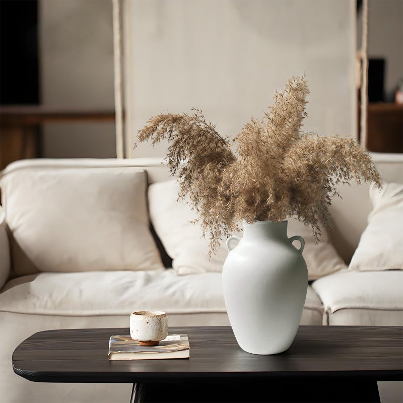 GeLive Matte White Ceramic Jar Vase with Dual Handles, Handmade 10 Inch Waterproof Rustic Farmhouse Pitcher Vase for Table Centerpiece, Flower Arrangement Home Decor - Image 3
