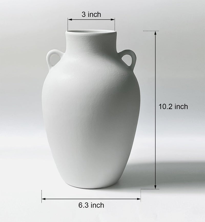 GeLive Matte White Ceramic Jar Vase with Dual Handles, Handmade 10 Inch Waterproof Rustic Farmhouse Pitcher Vase for Table Centerpiece, Flower Arrangement Home Decor - Image 4