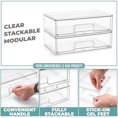 Sorbus Acrylic Storage Containers - 2 Pack, Stackable Storage Bins Set for Bathroom Organization - Clear Acrylic Drawer Organizers - Makeup Case Pull-Out Drawers (12.1’’ Wide) - Image 4