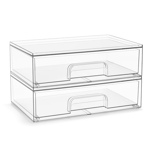 Sorbus Acrylic Storage Containers - 2 Pack, Stackable Storage Bins Set for Bathroom Organization - Clear Acrylic Drawer Organizers - Makeup Case Pull-Out Drawers (12.1’’ Wide) - Image 1
