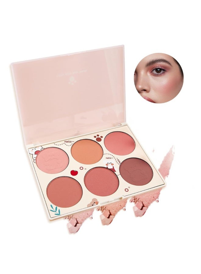 Joyeworld 6 Colors Blushes Palette,Pearlescent Pressed Powder Blush-Nude Natural -Orange & Plum & Dried Rose Combo Palette - Image 1