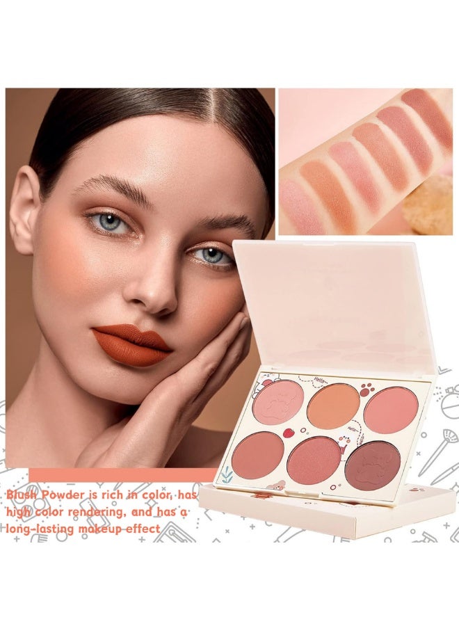 Joyeworld 6 Colors Blushes Palette,Pearlescent Pressed Powder Blush-Nude Natural -Orange & Plum & Dried Rose Combo Palette - Image 4