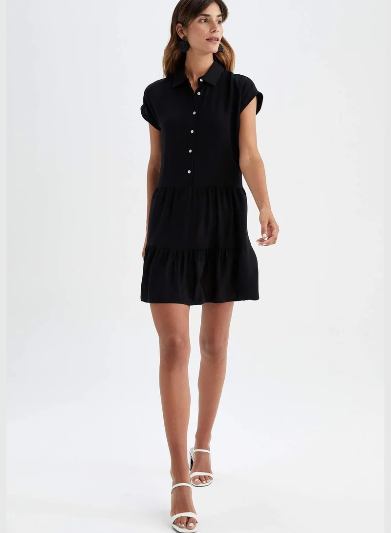 DeFacto Woman Tiered Shirt Neck Short Sleeve Woven Dress