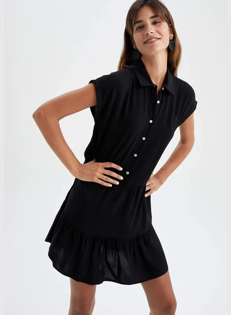 DeFacto Woman Tiered Shirt Neck Short Sleeve Woven Dress