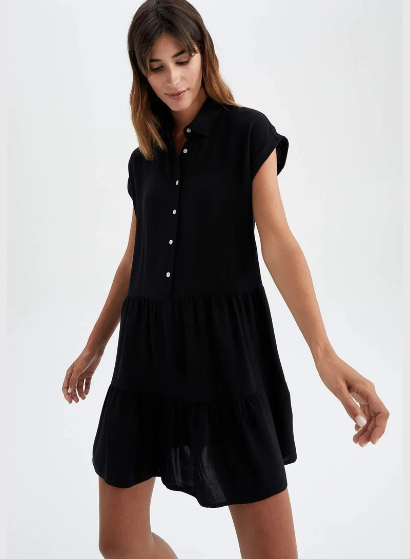DeFacto Woman Tiered Shirt Neck Short Sleeve Woven Dress