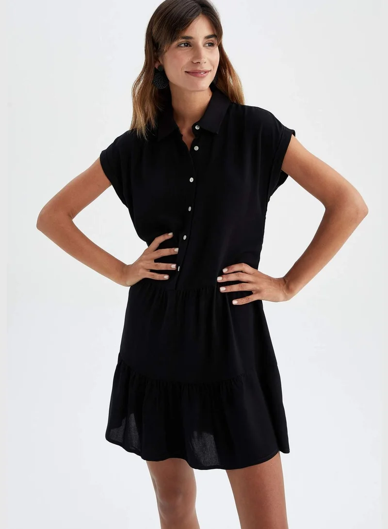 DeFacto Woman Tiered Shirt Neck Short Sleeve Woven Dress