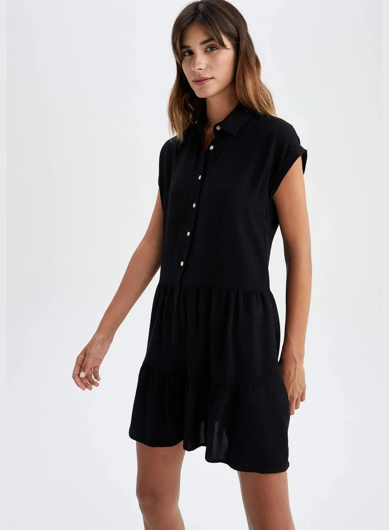 DeFacto Woman Tiered Shirt Neck Short Sleeve Woven Dress