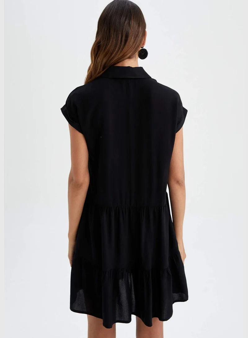 DeFacto Woman Tiered Shirt Neck Short Sleeve Woven Dress