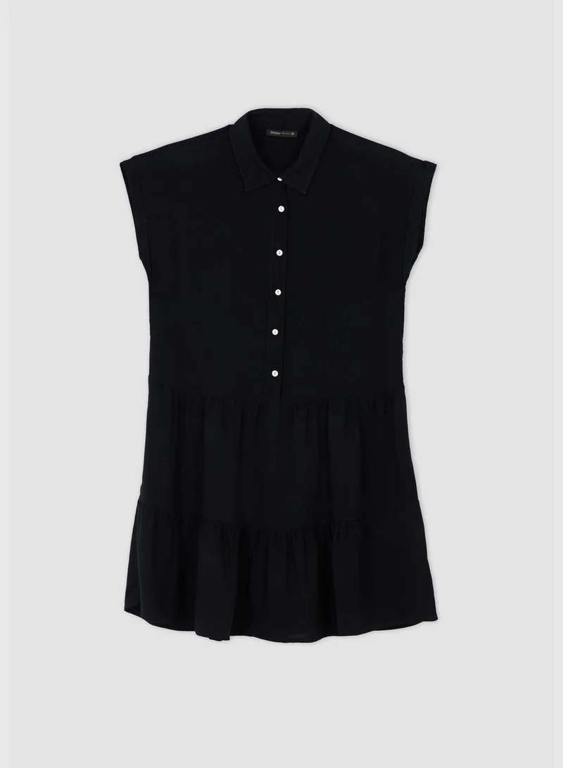 DeFacto Woman Tiered Shirt Neck Short Sleeve Woven Dress