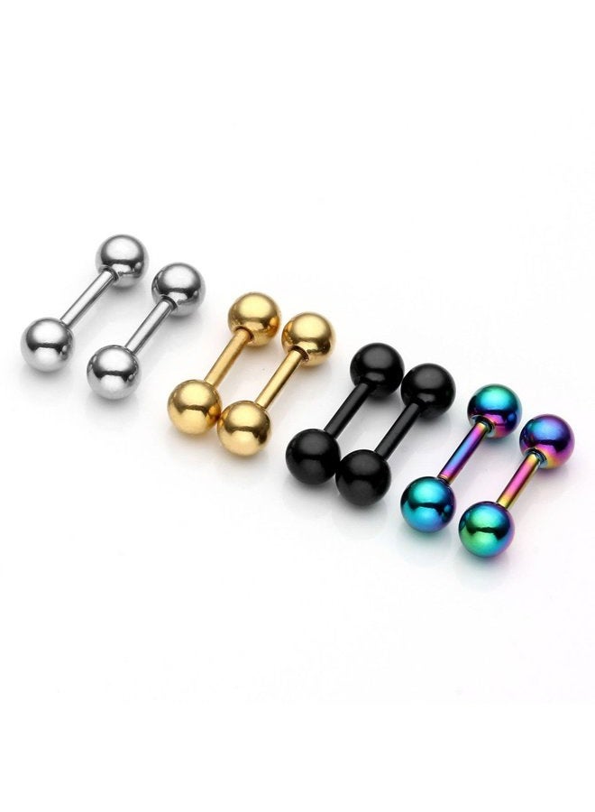 Zysta 4 Pairs Stainless Steel 14/16G Mixed Colors Body Piercing Barbells 6-16mm Post Studs Earring NippleTongue Helix Tragus Cartilage Labret Medusa Lip Eyebrow Straight Bar Ball Screw …, Metal - Image 2