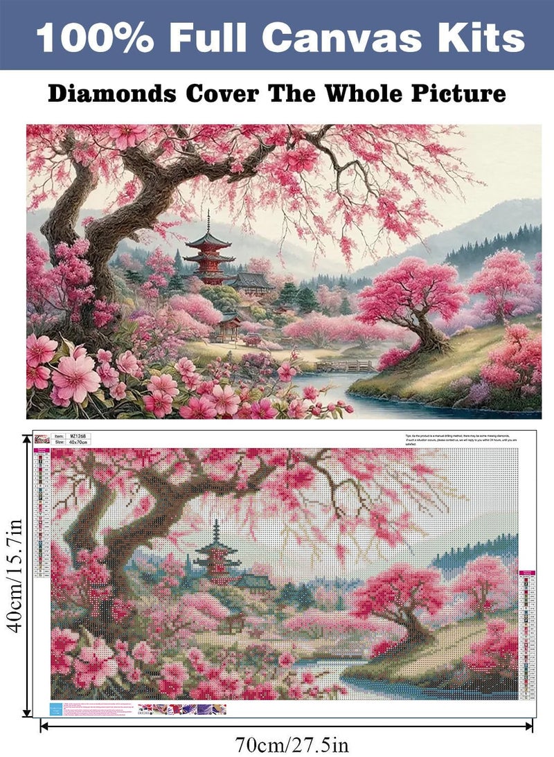 croshom Large Diamond Art Kits for Adults, Cherry Blossoms Flower Diamond Art Painting Kits for Adults, 5D DIY Full Drills Mountain Sakura Craft for Gifts, Home Wall Decor 15.7" x 27.6", Extra Large Size - Image 4