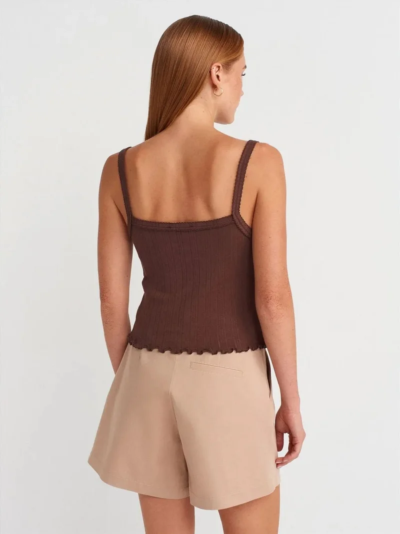 ديلفين Dilvin Cotton Ribbed Square-Neck Cami Blouse