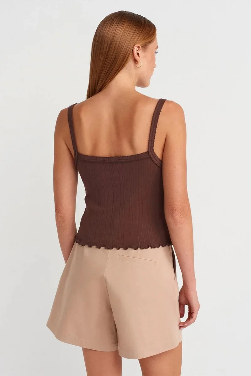 Dilvin Coffee Brown DILVIN Cotton Ribbed Square-Neck Cami Blouse for Women | Best Price UAE