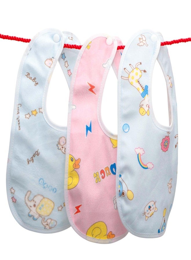 Uber World Baby Bibs for Feeding & Drooling | Two-Layer Waterproof | Soft Velvet Top Layer | Quick Dry | Cute Prints | Multi Color | Pack of 3 - Image 1