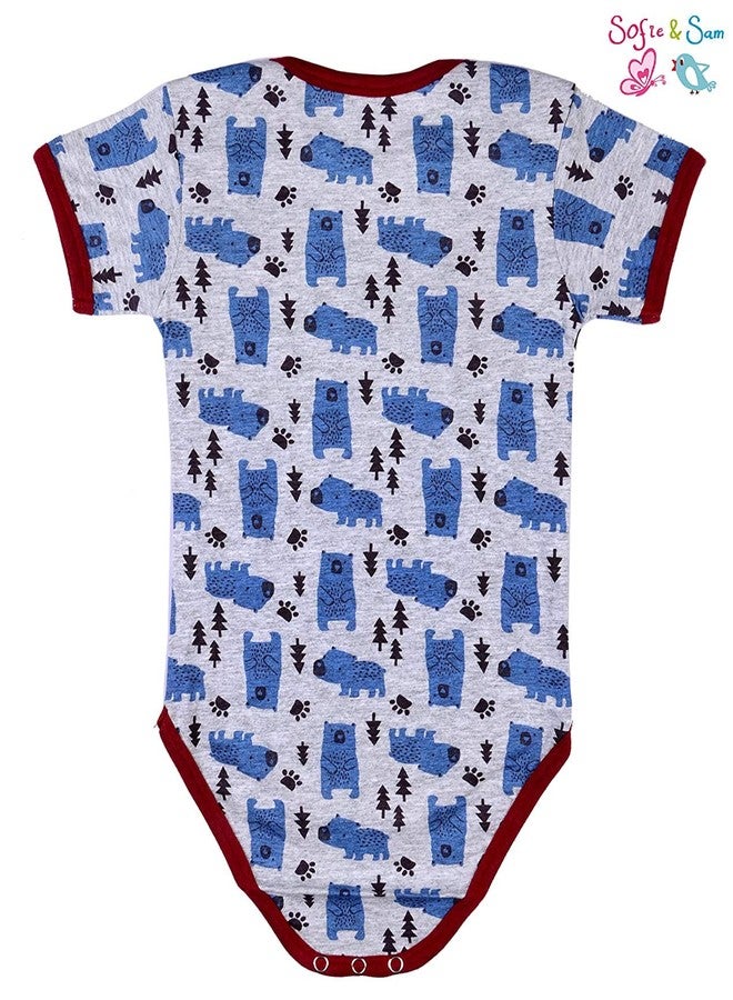Sofie & Sam Premium Cotton 1 Pc Baby Romper Half Sleeves (9-12) Months - Bear/Blue - Image 3