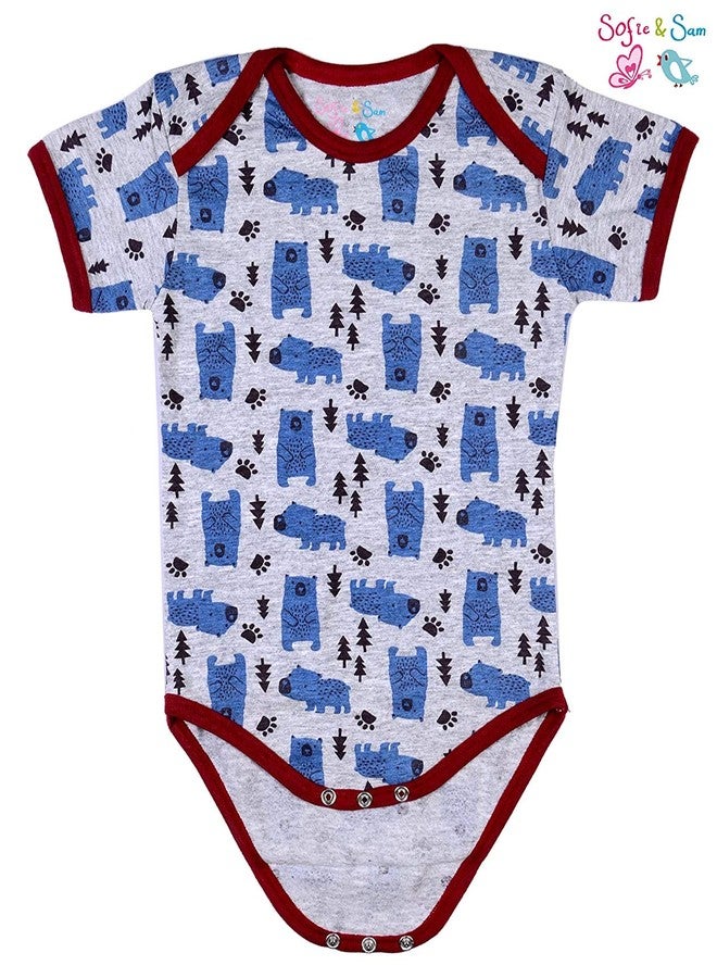 Sofie & Sam Premium Cotton 1 Pc Baby Romper Half Sleeves (9-12) Months - Bear/Blue - Image 2