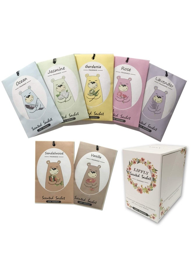 Liffly 14 Packs Scented Sachets For Drawers And Closets Lavender Rose Jasmine Ocean Vanilla Sandalwood Gardenia 7 Scent  - Image 1