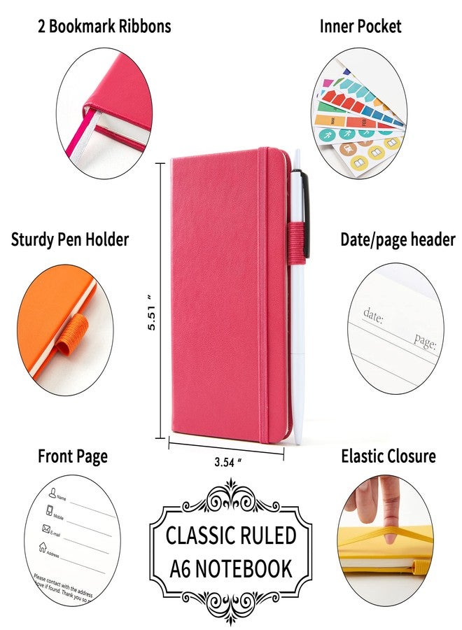 feela 6 Pack Pocket Mini Notebooks Bulk, Small Cute Memo Notepads Hardcover College Ruled Lined Journals with Pen Holder for School Business Work, with 6 Black Pens, 3.5”x 5.5”, A6, Black - Image 2