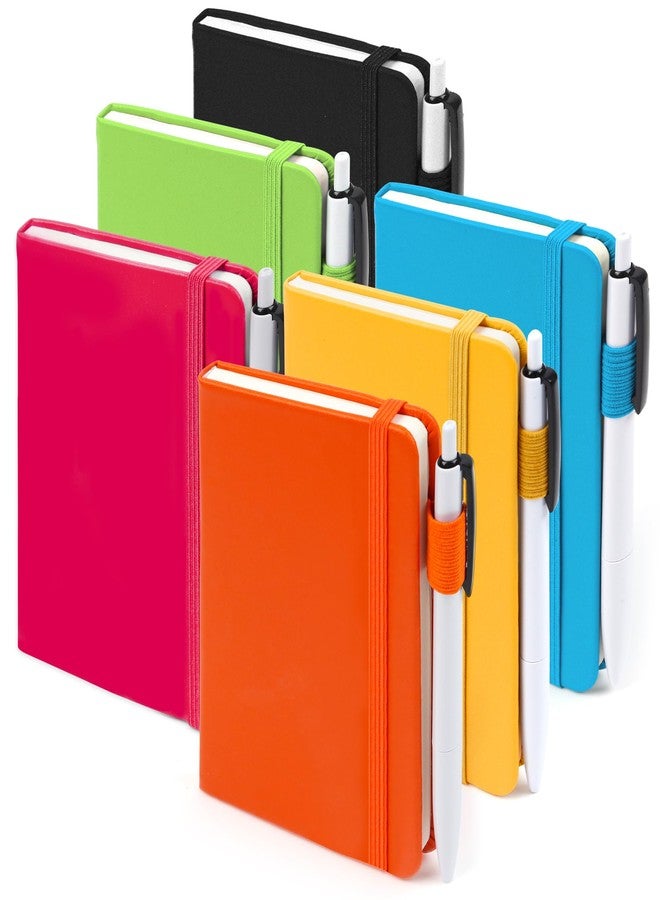 feela 6 Pack Pocket Mini Notebooks Bulk, Small Cute Memo Notepads Hardcover College Ruled Lined Journals with Pen Holder for School Business Work, with 6 Black Pens, 3.5”x 5.5”, A6, Black - Image 1