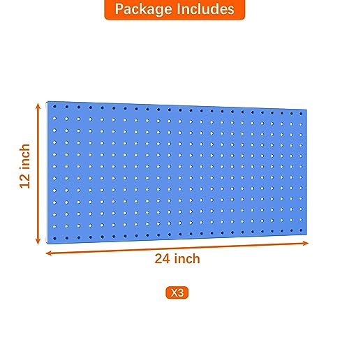 TORACK 3 PCS Metal Pegboard Panels(12x24 inch) for Wall Garage Utility Tools Storage Pegboard for Workbench, Modular Peg Board Tool Organizer Board Kit(Pack of 3, Blue) - Image 4