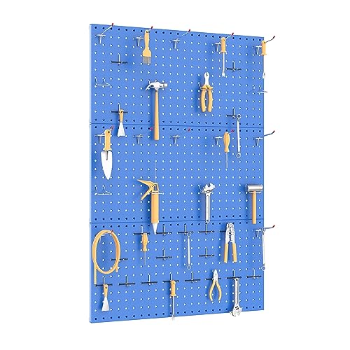 TORACK 3 PCS Metal Pegboard Panels(12x24 inch) for Wall Garage Utility Tools Storage Pegboard for Workbench, Modular Peg Board Tool Organizer Board Kit(Pack of 3, Blue) - Image 2