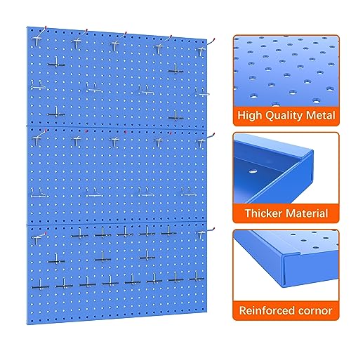 TORACK 3 PCS Metal Pegboard Panels(12x24 inch) for Wall Garage Utility Tools Storage Pegboard for Workbench, Modular Peg Board Tool Organizer Board Kit(Pack of 3, Blue) - Image 5