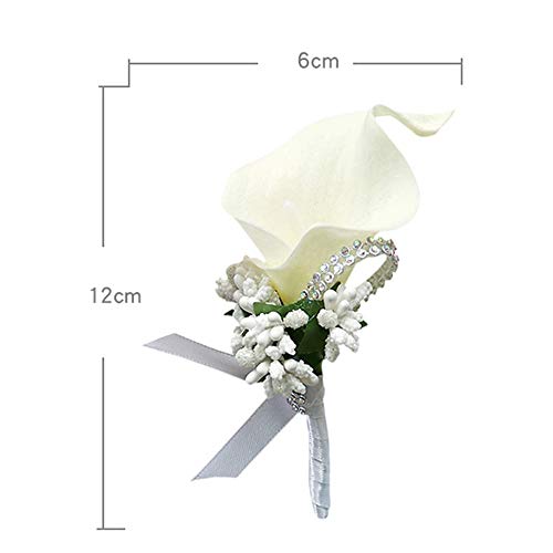 ChezMax Calla Lily White Boutonniere Handmade Silk Flower with Ribbon Corsage for Bride Groom Wedding Party 6 Packs - Image 2