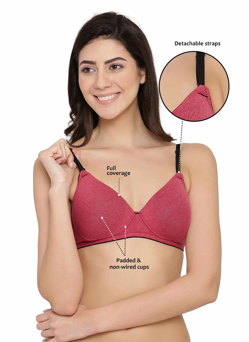 Clovia Clovia Padded Non-Wired Full Coverage Multiway T-Shirt Bra in Dark Pink - Cotton