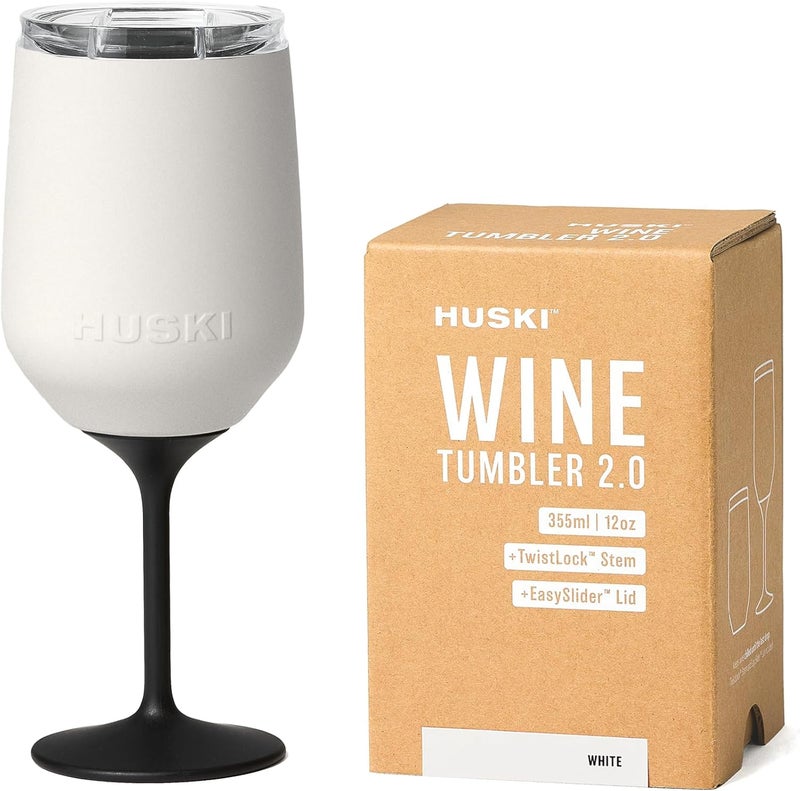 Huski Wine Tumbler 2.0 | NEW | Award-winning Design with Detachable Stem | Premium Stainless Steel Wine Glass with Lid | Triple Insulated Tumbler | 12oz Capacity | Great Gift (White) - Image 1