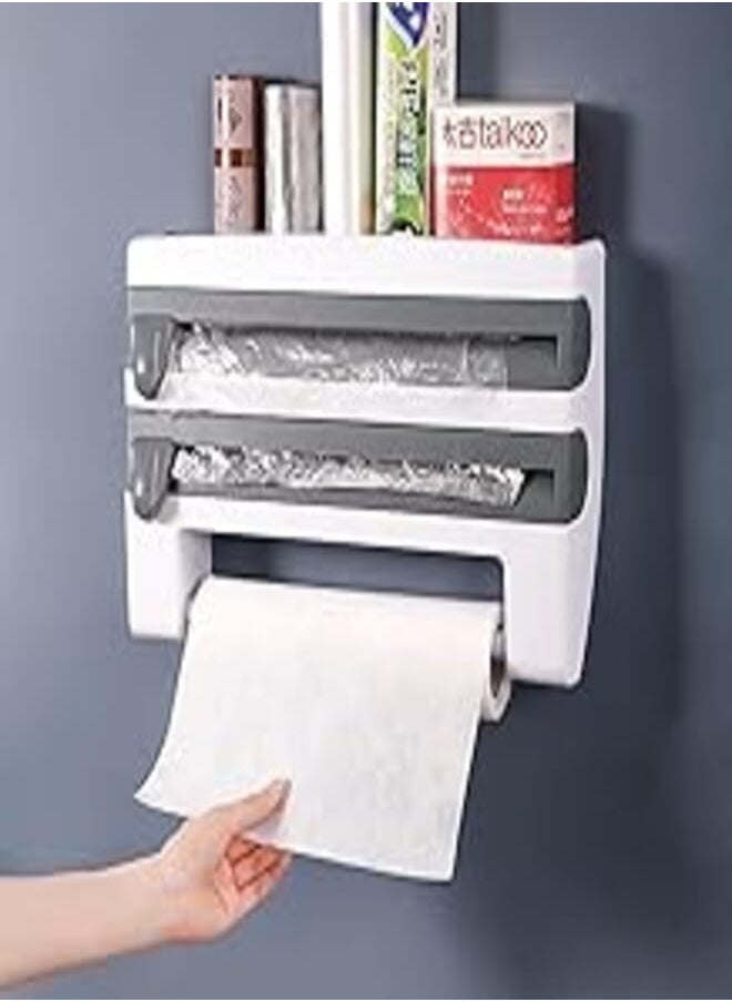 AYNEFY - Wall roll holder,Foil and Film Holder Kitchen Cling Film Dispenser,Kitchen Roll Holder Dispenser White Cling Film Storage Rack with Razor-sharp Blades，for paper towels up to 28 cm (Assorted Colors) - Image 1