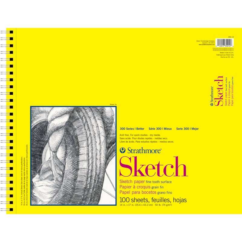 Strathmore 300 Series Sketch Pad, 14x17 inch, 100 Sheets, Top Wire - Artist Sketchbook for Drawing, Illustration, Art Class Students - Image 1