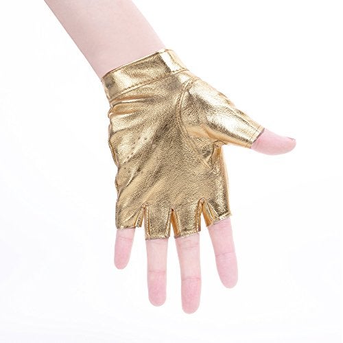 JISEN Women Heart Cutout Punk Half Finger PU Leather Performance Gloves Gold - Image 4