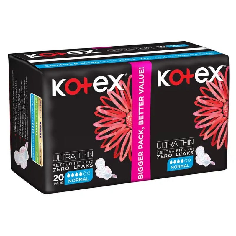 Kotex ULtra-Thin, Zero Leaks, Comfort and Clean, Normal Pads- 20pcs