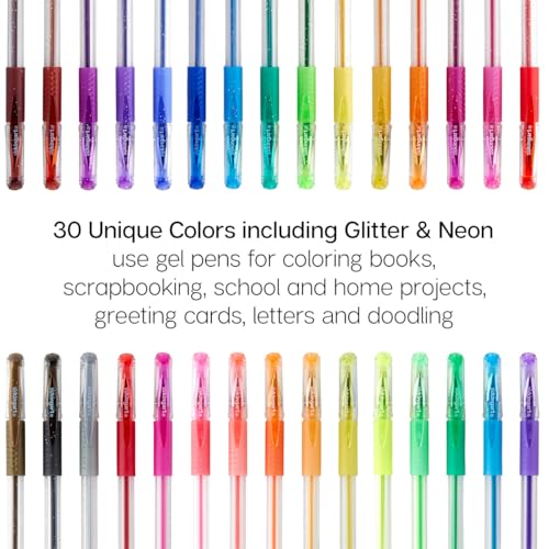 KINGART GLITTER Rollerball GEL PENS, 30 Sparkling Colors with Soft-Grip Comfort, XL Ink Cartridge - For Coloring, Doodling, Scrapbooking, Journaling and General Use, All Ages, 30 Pens - Image 2