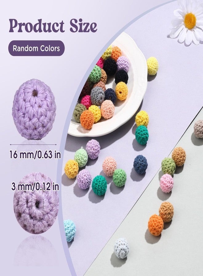 TXIN 60 Pieces 16mm Wooden Crochet Beads, Assorted Color Cotton Crochet Covered Beads, Round Wood Knitting Ball with Threading Hole for DIY Crafts Bracelet Necklace Jewelry Making - Image 2