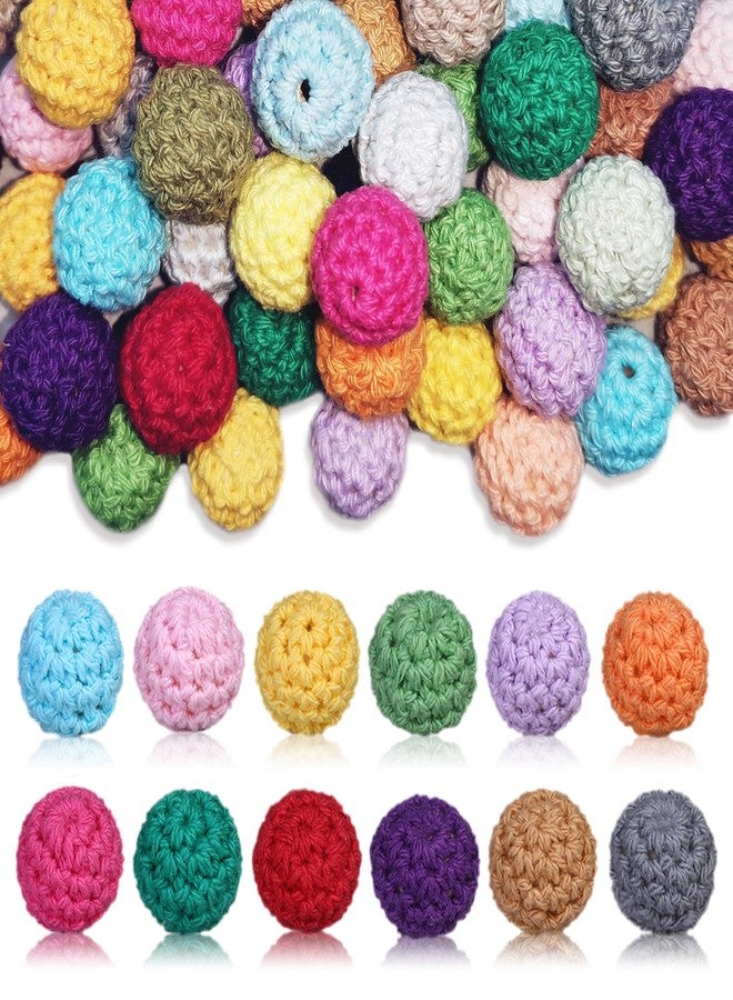 TXIN 60 Pieces 16mm Wooden Crochet Beads, Assorted Color Cotton Crochet Covered Beads, Round Wood Knitting Ball with Threading Hole for DIY Crafts Bracelet Necklace Jewelry Making - Image 1