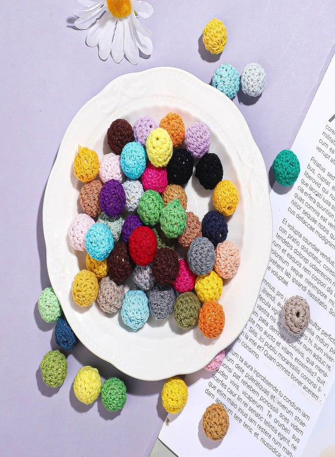 TXIN 60 Pieces 16mm Wooden Crochet Beads, Assorted Color Cotton Crochet Covered Beads, Round Wood Knitting Ball with Threading Hole for DIY Crafts Bracelet Necklace Jewelry Making - Image 4