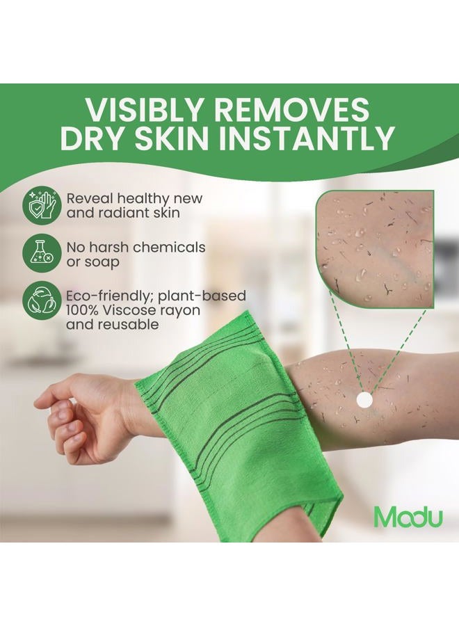 MODU Korean Exfoliating Mitts Large 4PCS (Green, Yellow, Sky Blue, Pink) – Exfoliating Gloves Body Scrubber Italy Towel Washcloth for Korean Spa at Home, Dead Skin Remover, 100% Vegan Viscose - Image 2