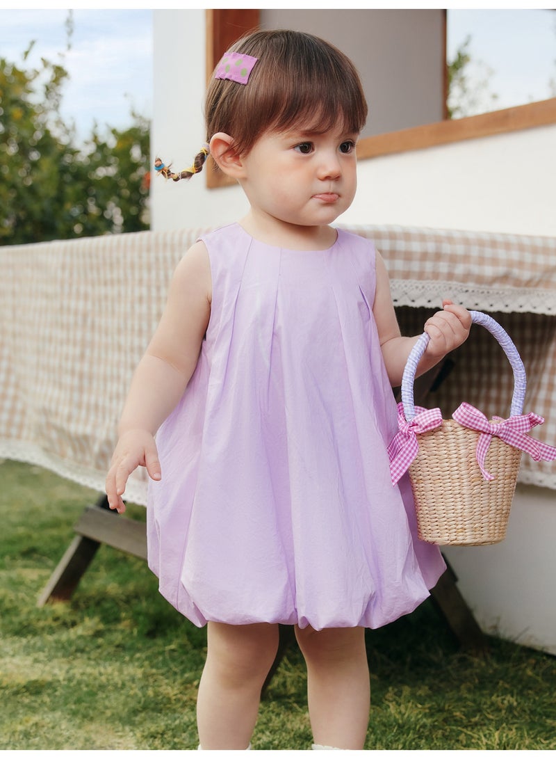 mini bala Girls Charming Sleeveless Dress, Soft Breathable Cotton Fabric, Pleated Bodice, Back Bow Accent with Button Fastening, Bubble Hem, Ideal for Daily Play, Garden Parties and Special Events Children's Dress - Image 1