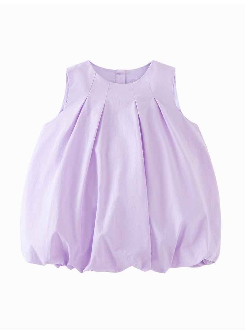 mini bala Girls Charming Sleeveless Dress, Soft Breathable Cotton Fabric, Pleated Bodice, Back Bow Accent with Button Fastening, Bubble Hem, Ideal for Daily Play, Garden Parties and Special Events Children's Dress - Image 4