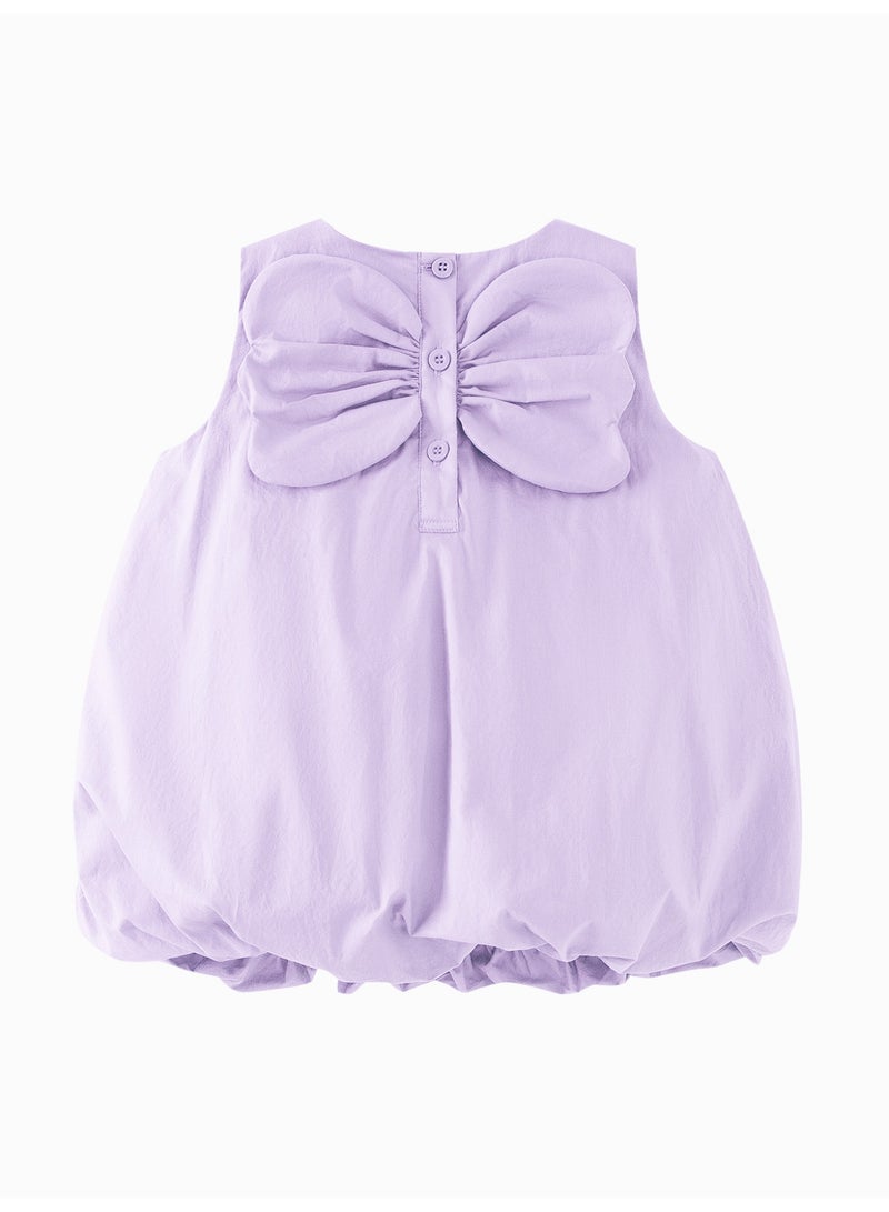 mini bala Girls Charming Sleeveless Dress, Soft Breathable Cotton Fabric, Pleated Bodice, Back Bow Accent with Button Fastening, Bubble Hem, Ideal for Daily Play, Garden Parties and Special Events Children's Dress - Image 5