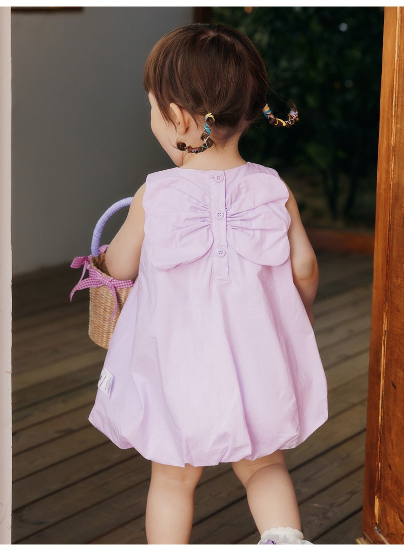 mini bala Girls Charming Sleeveless Dress, Soft Breathable Cotton Fabric, Pleated Bodice, Back Bow Accent with Button Fastening, Bubble Hem, Ideal for Daily Play, Garden Parties and Special Events Children's Dress - Image 3