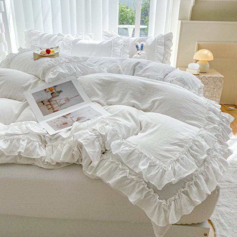 SOUKECHY Lace Ruffle Duvet Cover 3 Pieces BeddingWhite Queen Duvet Cover Set with 2 Layers RufflesSoft Brushed Microfiber Set with Zipper ClosureFarmhouse Ruffled Duvet Cover Set - Image 2