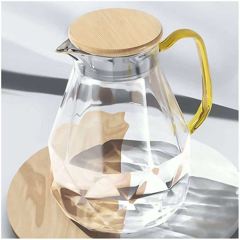 DUJUST 2 Litre Water Jug, Modern Diamond Design Glass Jug with Lid and Handle, High Durability Water Jug for Fruit Infuser Ice Tea, Hot Coffee, Milk - Image 1