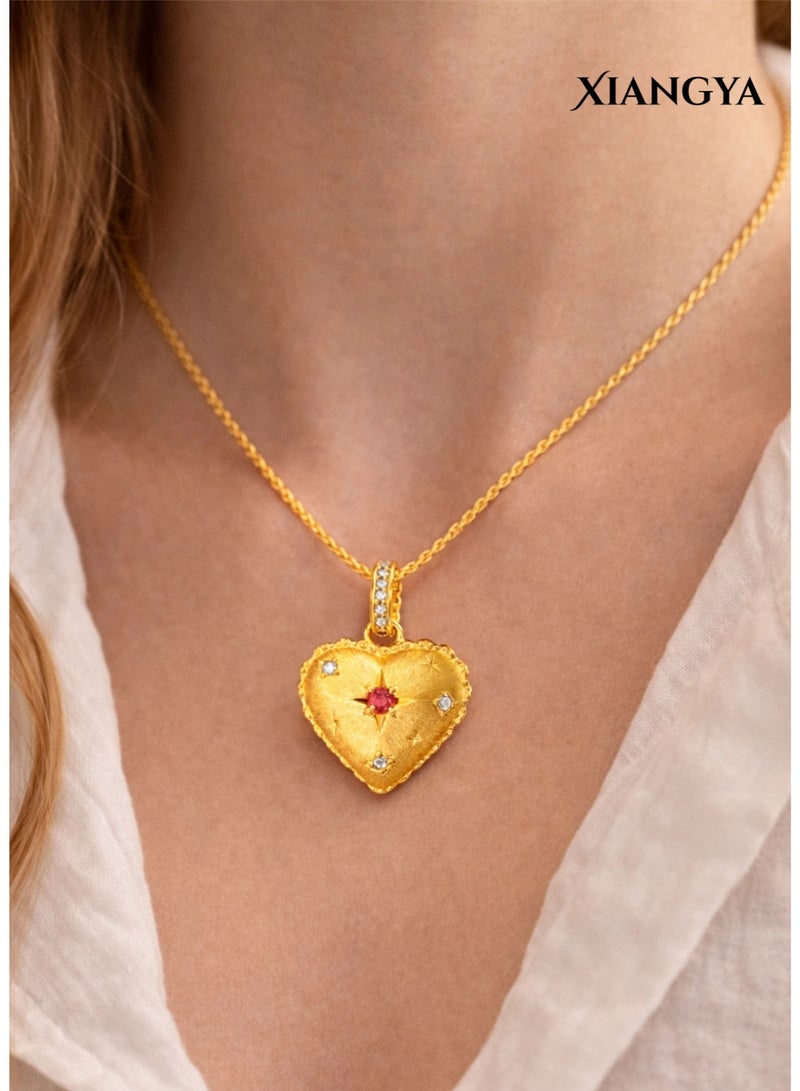 XIANGYA Gold Heart Pendant Necklace for Women, Double-Sided Zircon Heart Necklace, Elegant Gold Plated Jewelry Gift for Ladies - Image 3