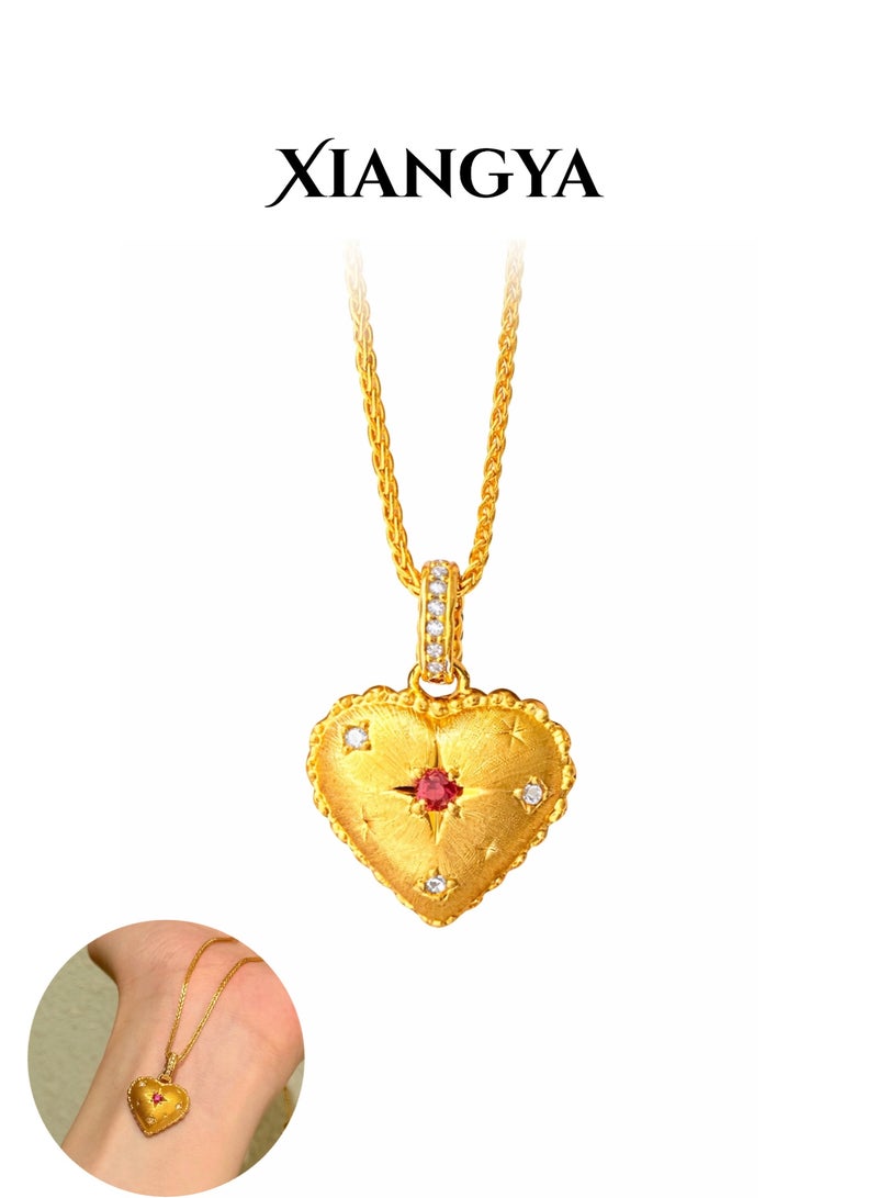XIANGYA Gold Heart Pendant Necklace for Women, Double-Sided Zircon Heart Necklace, Elegant Gold Plated Jewelry Gift for Ladies - Image 1