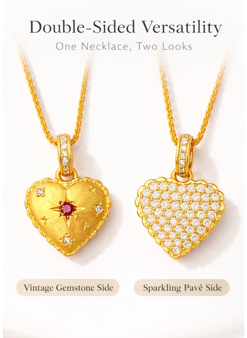 XIANGYA Gold Heart Pendant Necklace for Women, Double-Sided Zircon Heart Necklace, Elegant Gold Plated Jewelry Gift for Ladies - Image 4