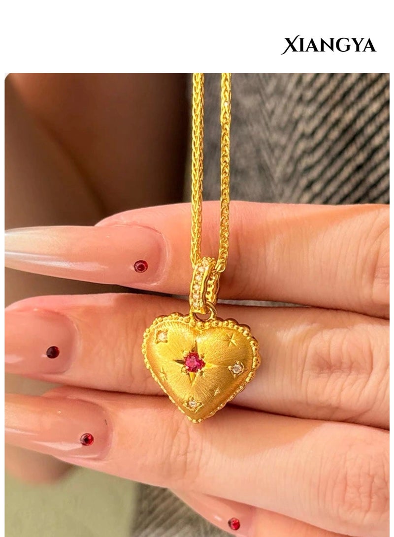 XIANGYA Gold Heart Pendant Necklace for Women, Double-Sided Zircon Heart Necklace, Elegant Gold Plated Jewelry Gift for Ladies - Image 2